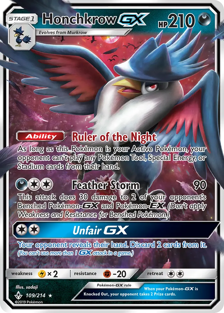Honchkrow-GX 109 — Unbroken Bonds 109, Holofoil finish