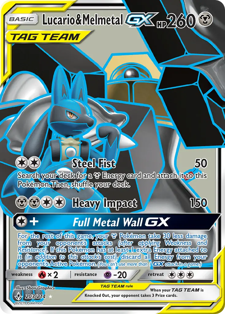 Lucario & Melmetal-GX 203 — Unbroken Bonds 203, Holofoil finish