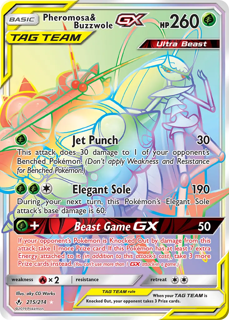 Pheromosa & Buzzwole-GX 215 — Unbroken Bonds 215, Holofoil finish