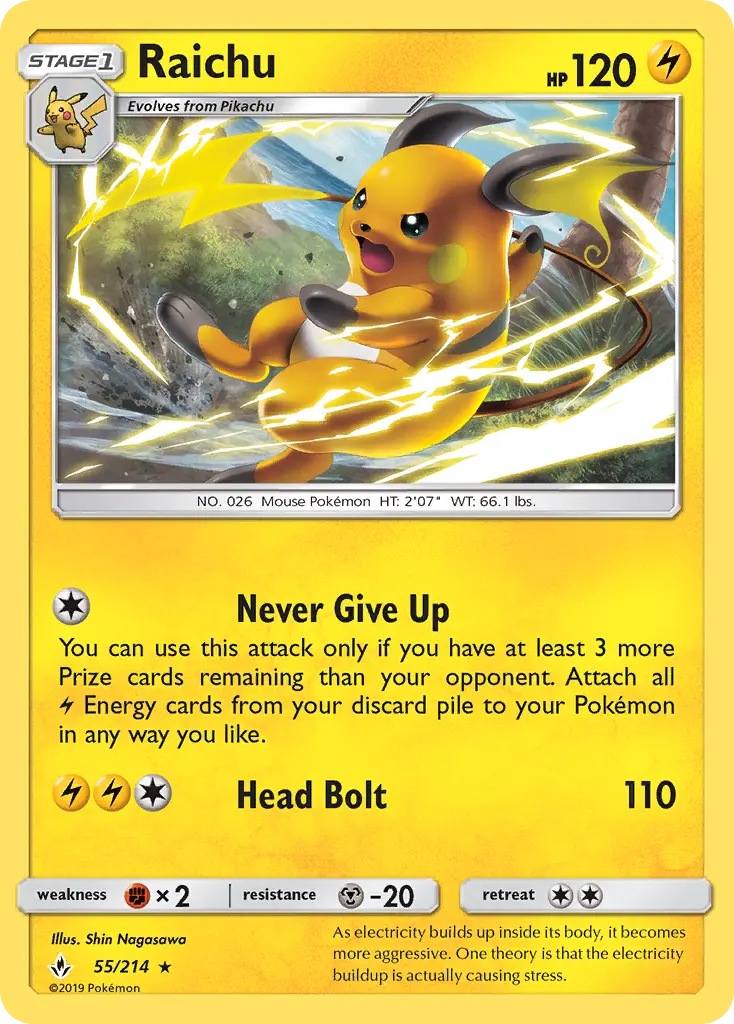 Raichu 55 — Unbroken Bonds 55, Normal finish