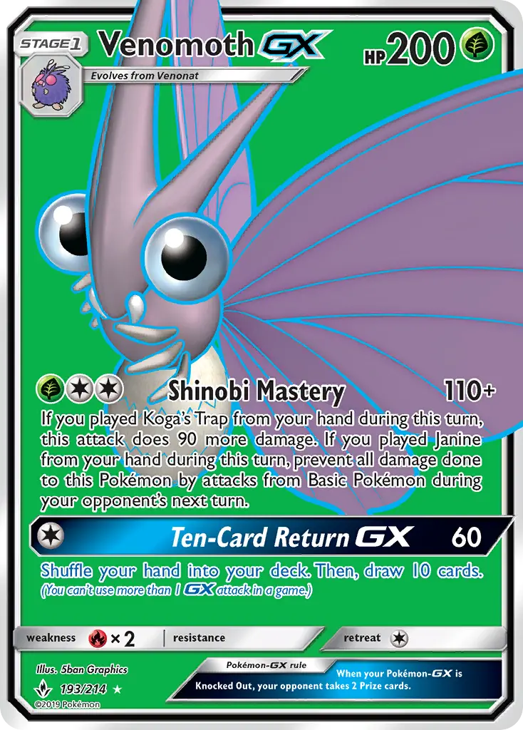Venomoth-GX 193 card from Unbroken Bonds