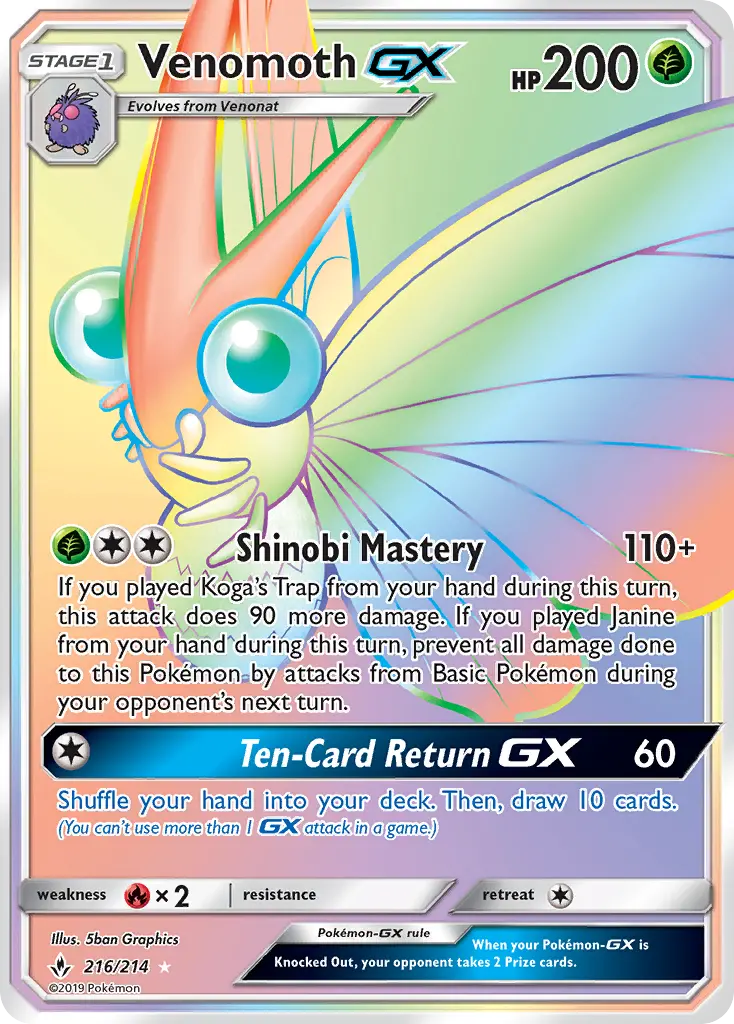 Venomoth-GX 216 — Unbroken Bonds 216, Holofoil finish