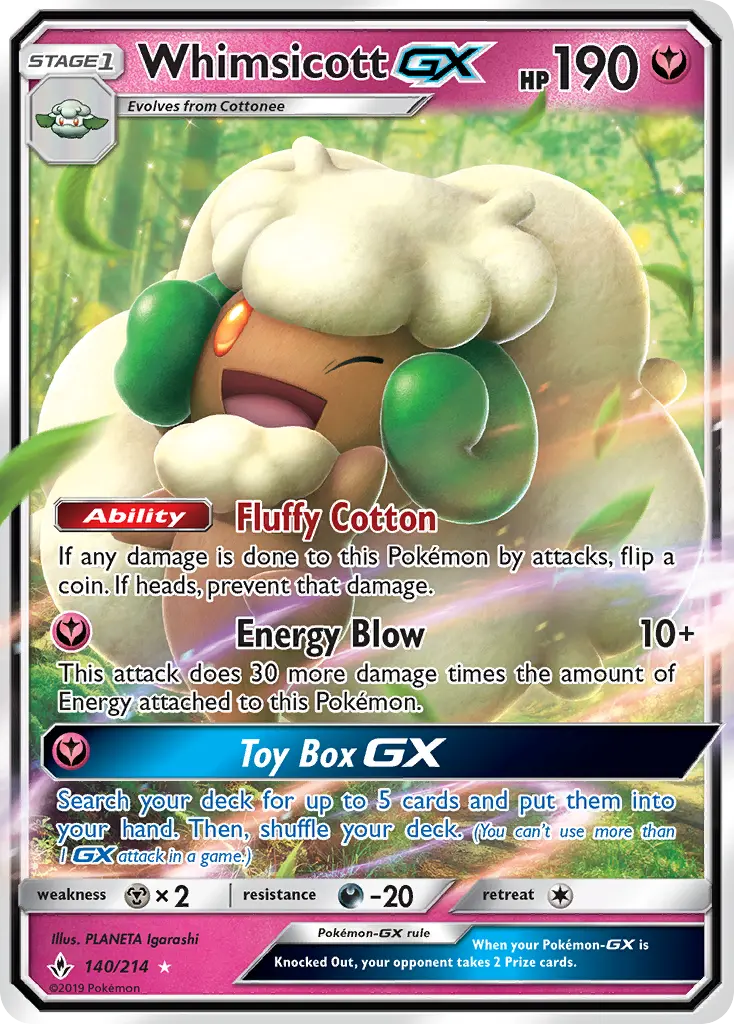 Whimsicott-GX 140 — Unbroken Bonds 140, Holofoil finish