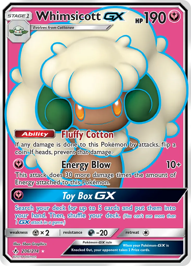 Whimsicott-GX 206 — Unbroken Bonds 206, Holofoil finish