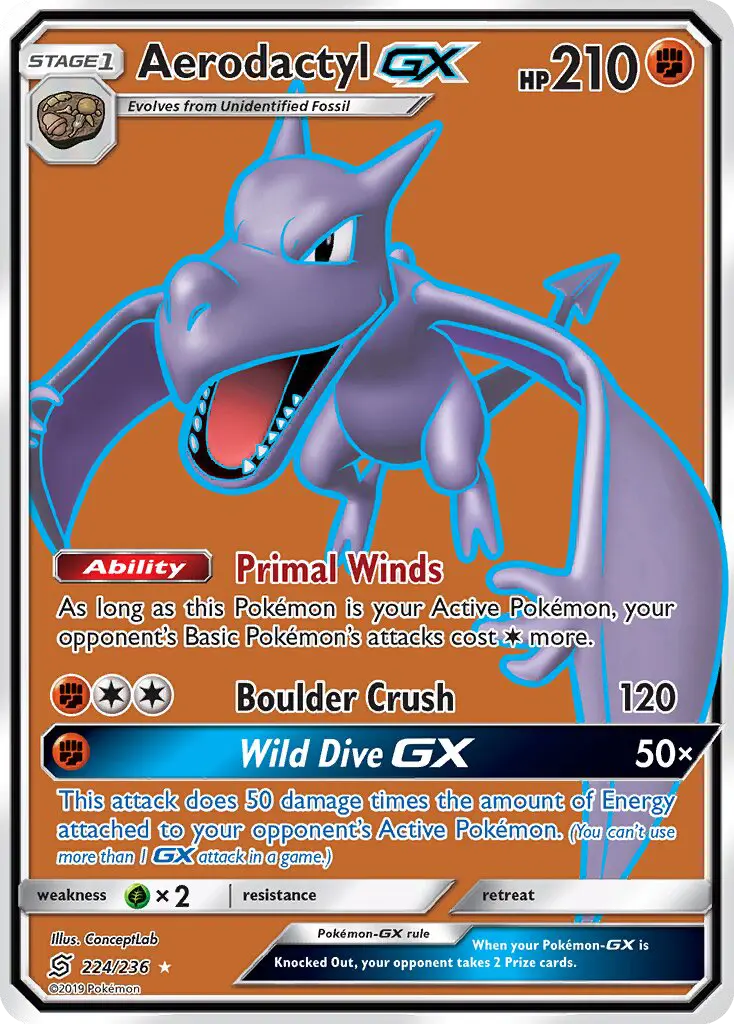 Aerodactyl-GX 224 — Unified Minds 224, Holofoil finish