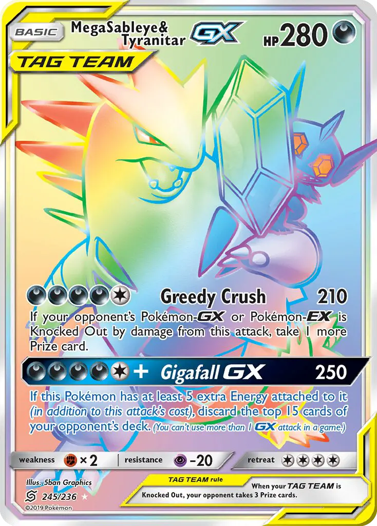 Mega Sableye & Tyranitar-GX 245 — Unified Minds 245, Holofoil finish