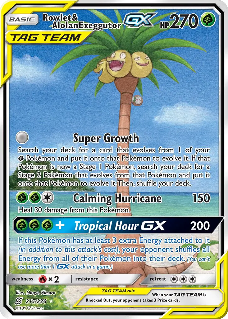 Rowlet & Alolan Exeggutor-GX 215 — Unified Minds 215, Holofoil finish