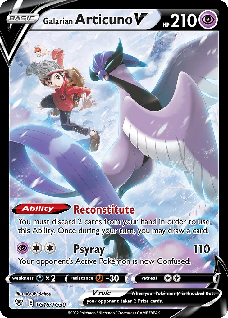 Galarian Articuno V TG16 card from Astral Radiance Trainer Gallery