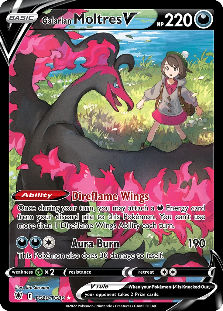 Galarian Moltres V TG20 card from Astral Radiance Trainer Gallery