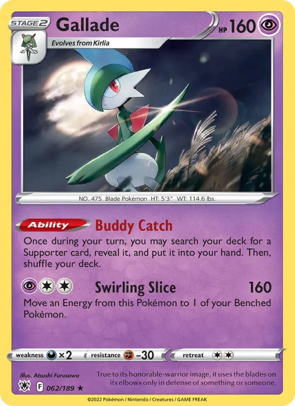 Gallade 62 card from Astral Radiance