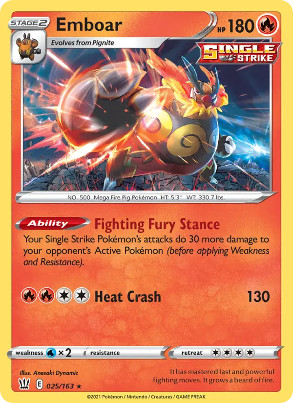 Emboar 25 — Battle Styles 25, Holofoil finish