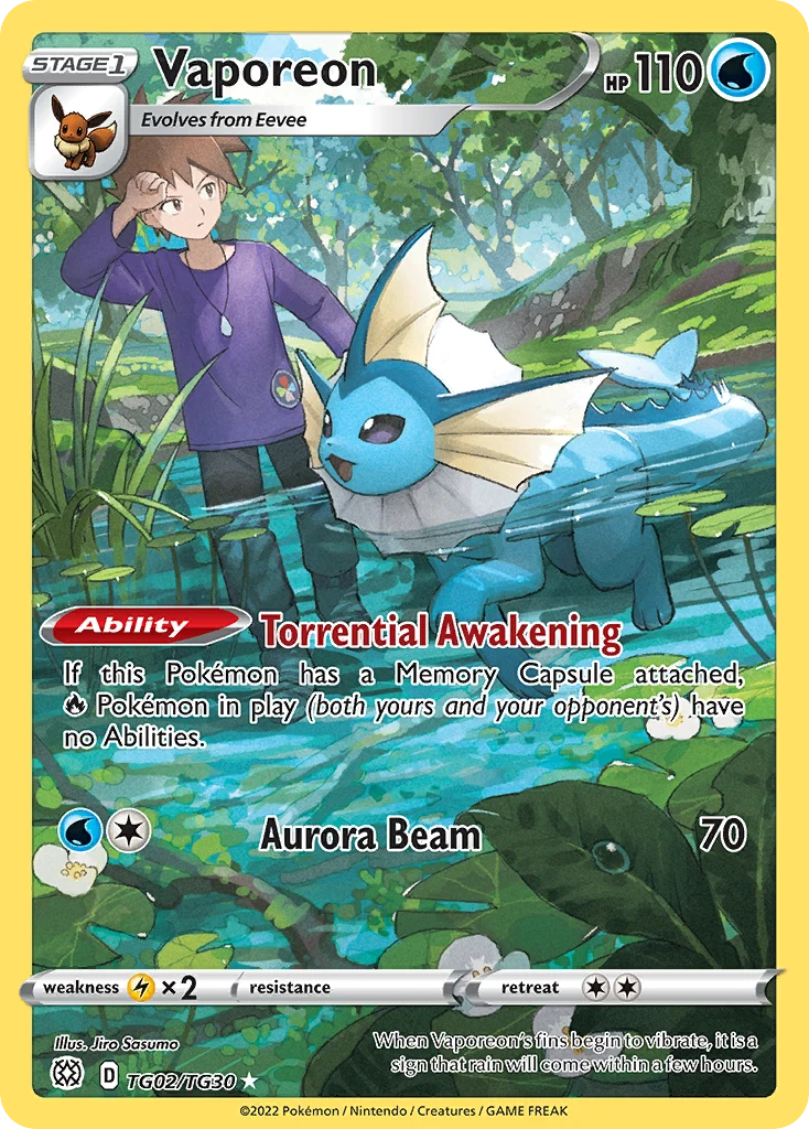 Vaporeon TG02 — Brilliant Stars Trainer Gallery TG02, Holofoil finish