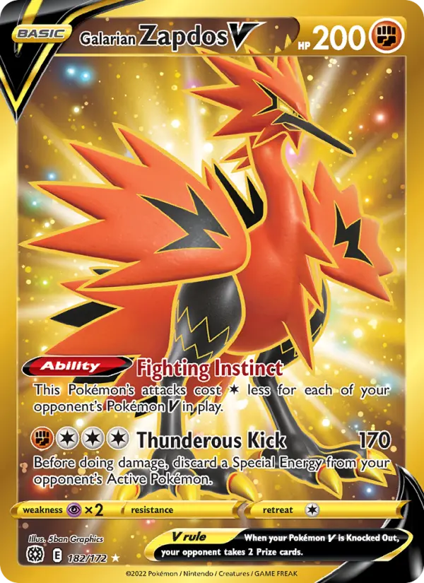 Galarian Zapdos V 182 card from Brilliant Stars