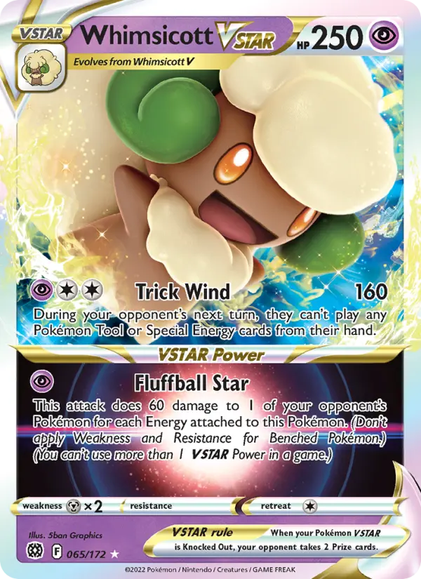 Whimsicott VSTAR 65 card from Brilliant Stars