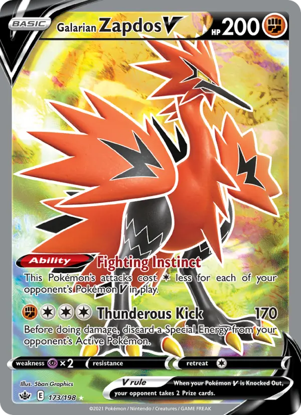 Galarian Zapdos V 173 — Chilling Reign 173, Holofoil finish