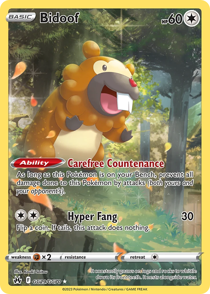 Bidoof GG29 card from Crown Zenith Galarian Gallery