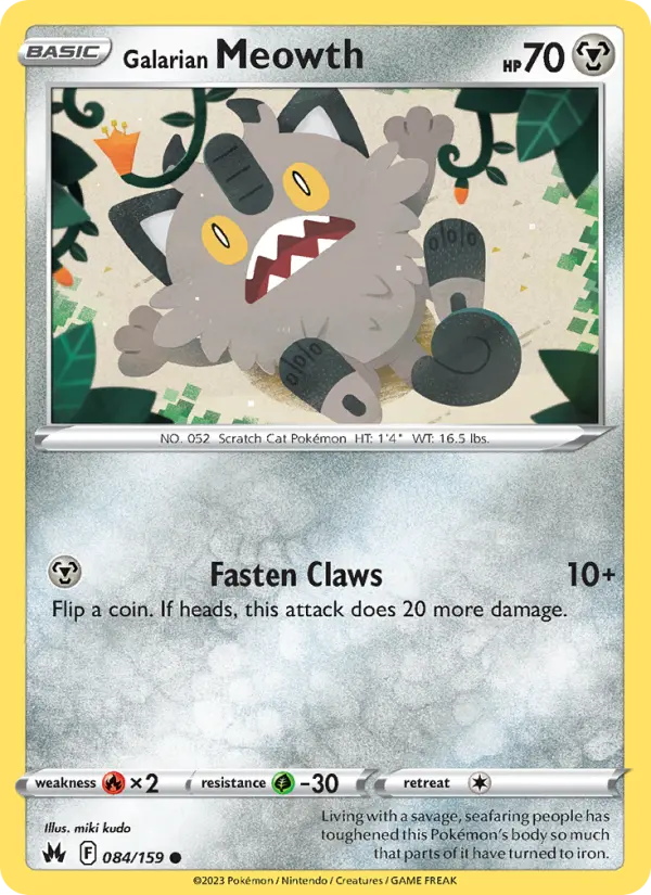 Galarian Meowth 84 card from Crown Zenith
