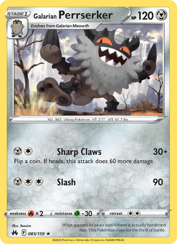 Galarian Perrserker 85 card from Crown Zenith