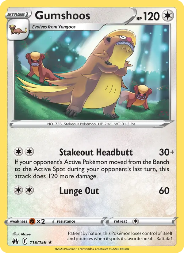 Gumshoos 118 card from Crown Zenith