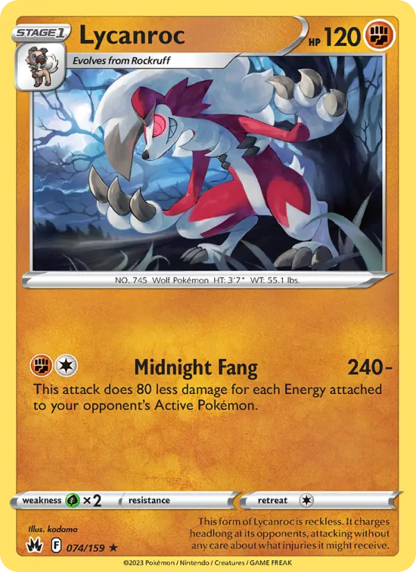 Lycanroc 74 card from Crown Zenith