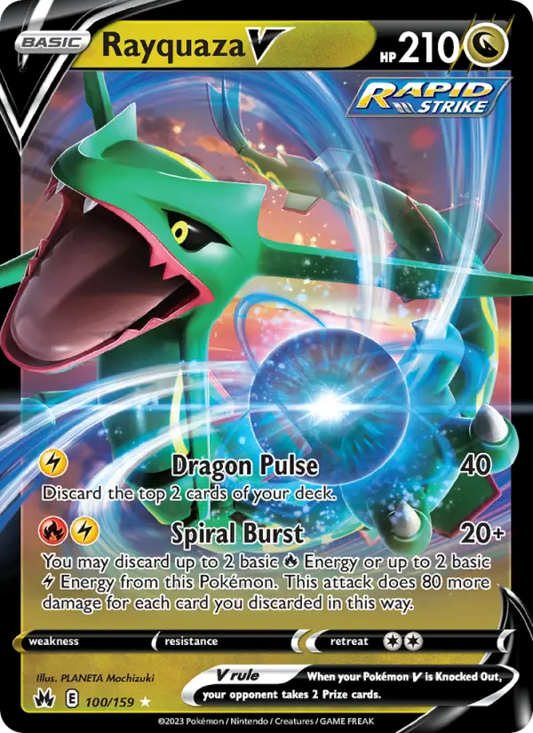 Rayquaza V 100 card from Crown Zenith