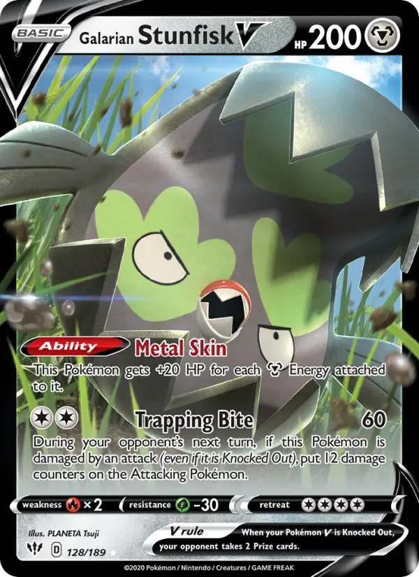 Galarian Stunfisk V 128 — Darkness Ablaze 128, Holofoil finish