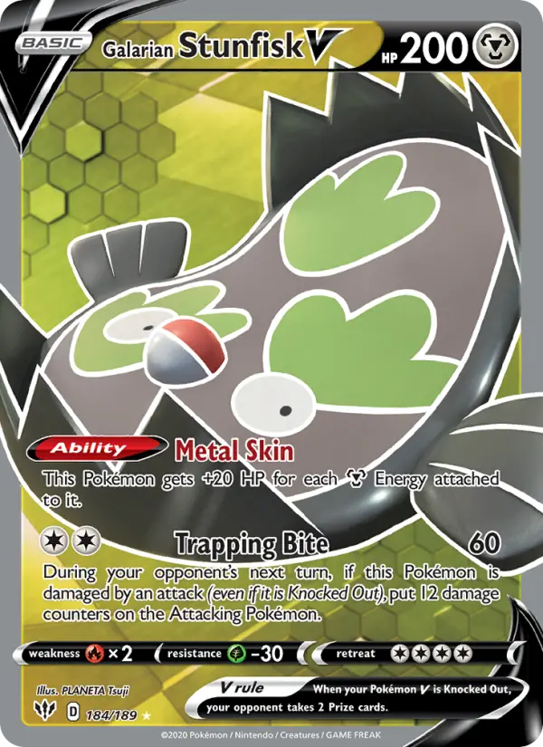 Galarian Stunfisk V 184 card from Darkness Ablaze