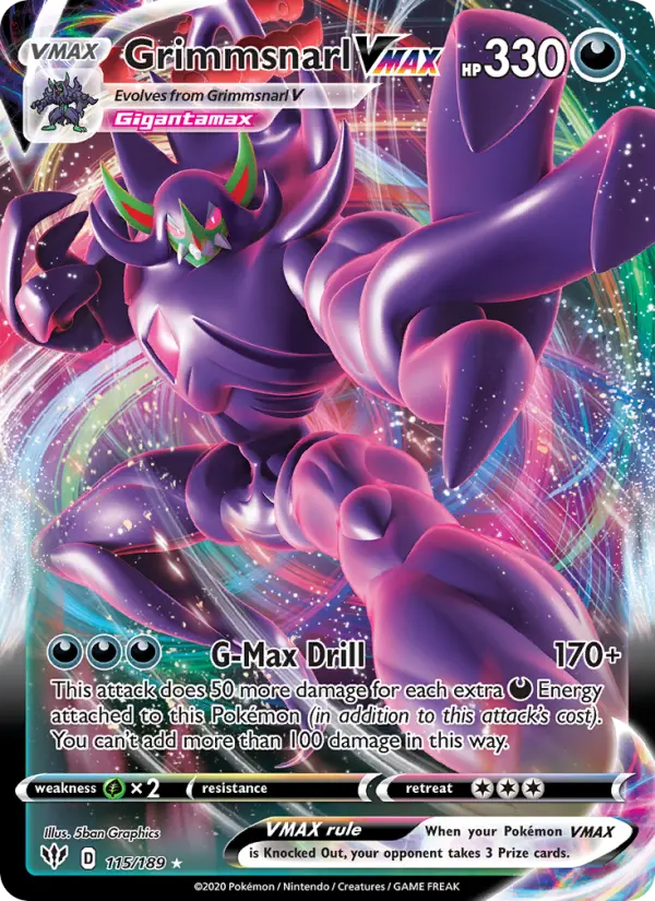 Grimmsnarl VMAX 115 card from Darkness Ablaze