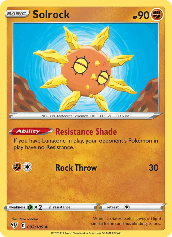Solrock 92 card from Darkness Ablaze