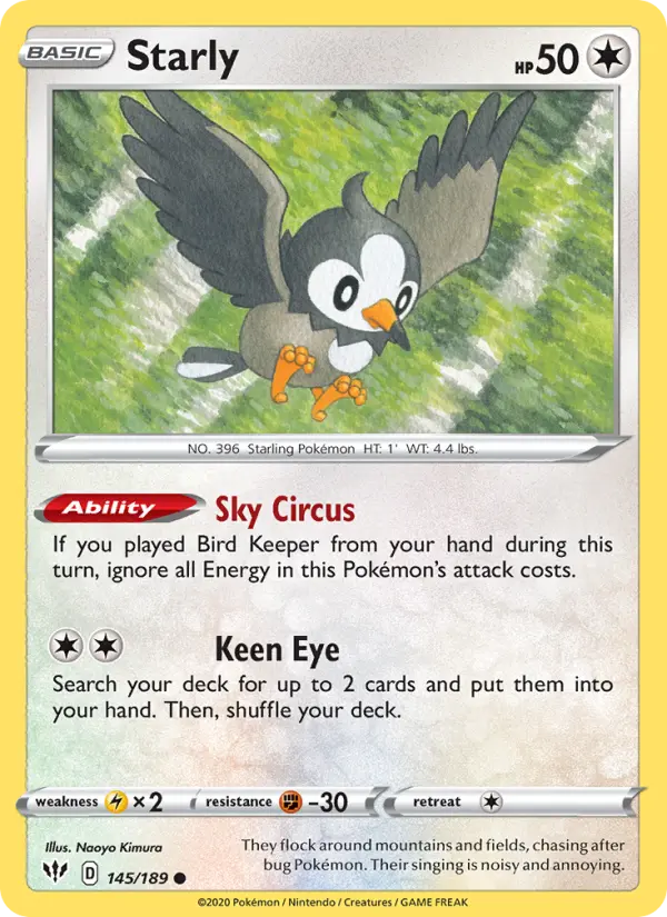 Starly 145 card from Darkness Ablaze