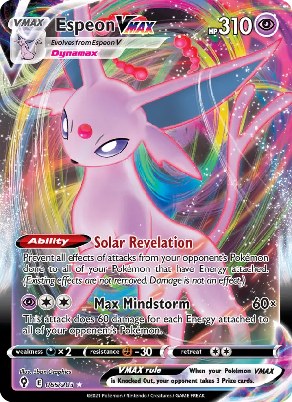 Espeon VMAX 65 — Evolving Skies 65, Holofoil finish
