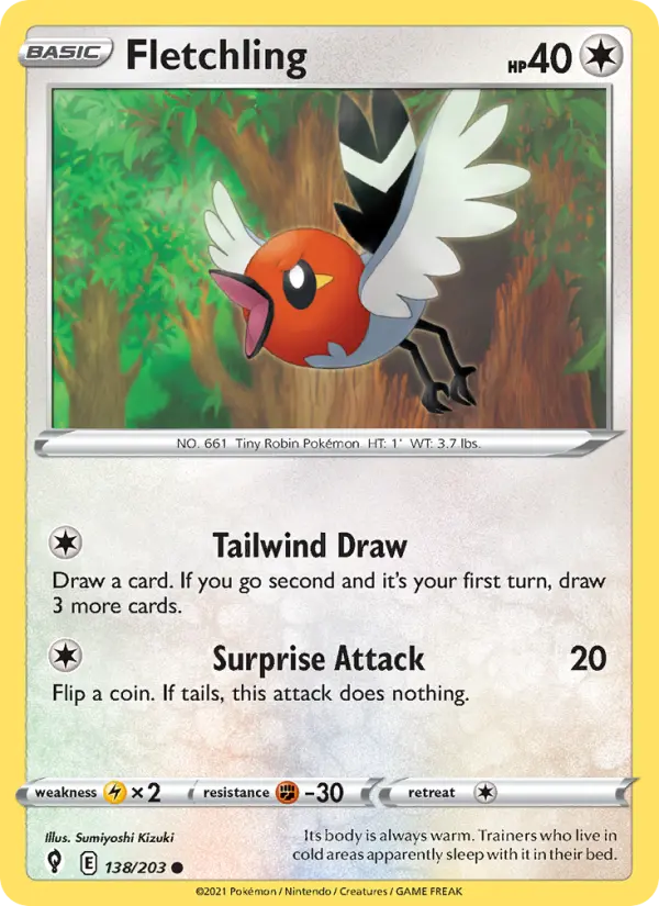 Fletchling 138 card from Evolving Skies