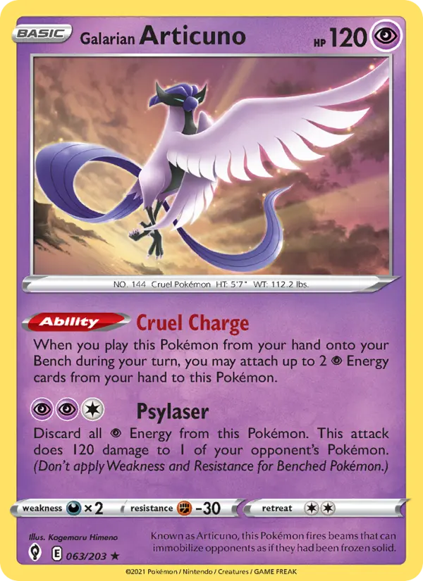 Galarian Articuno 63 — Evolving Skies 63, Holofoil finish