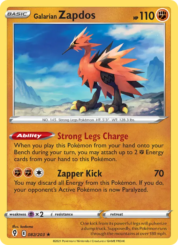 Galarian Zapdos 82 card from Evolving Skies