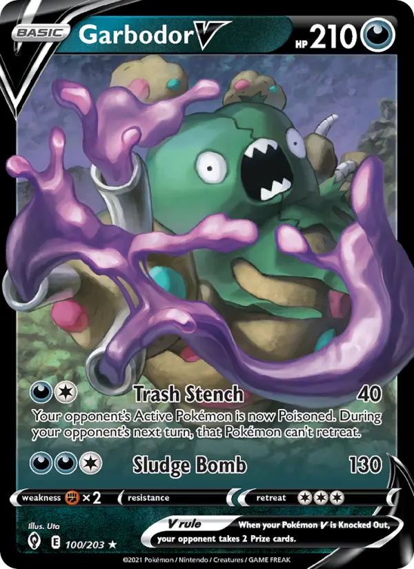 Garbodor V 100 — Evolving Skies 100, Holofoil finish
