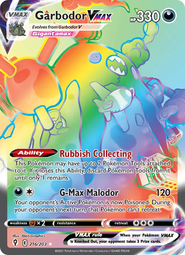 Garbodor VMAX 216 — Evolving Skies 216, Holofoil finish
