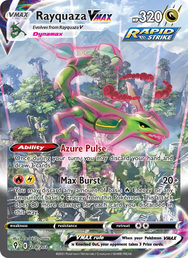 Rayquaza VMAX 218 card from Evolving Skies