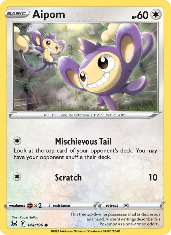 Aipom 144 card from Lost Origin