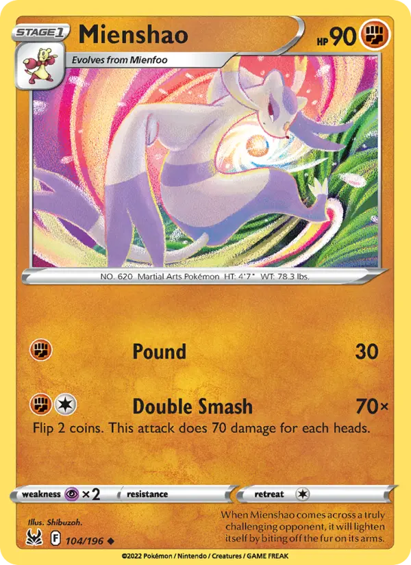 Mienshao 104 card from Lost Origin