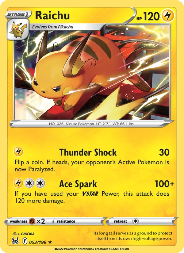 Raichu 53 card from Lost Origin