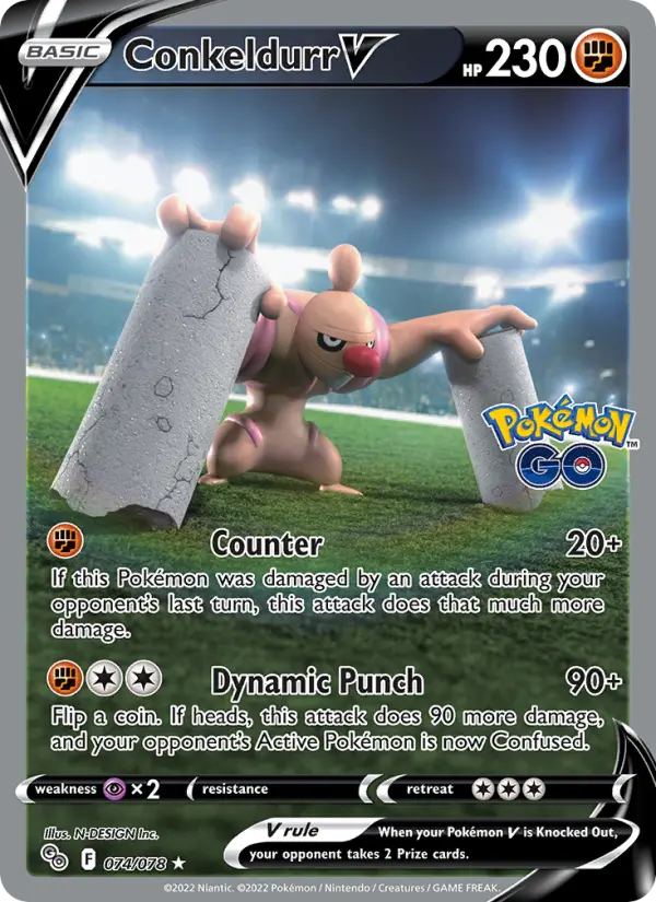 Conkeldurr V 74 — Pokémon GO 74, Holofoil finish