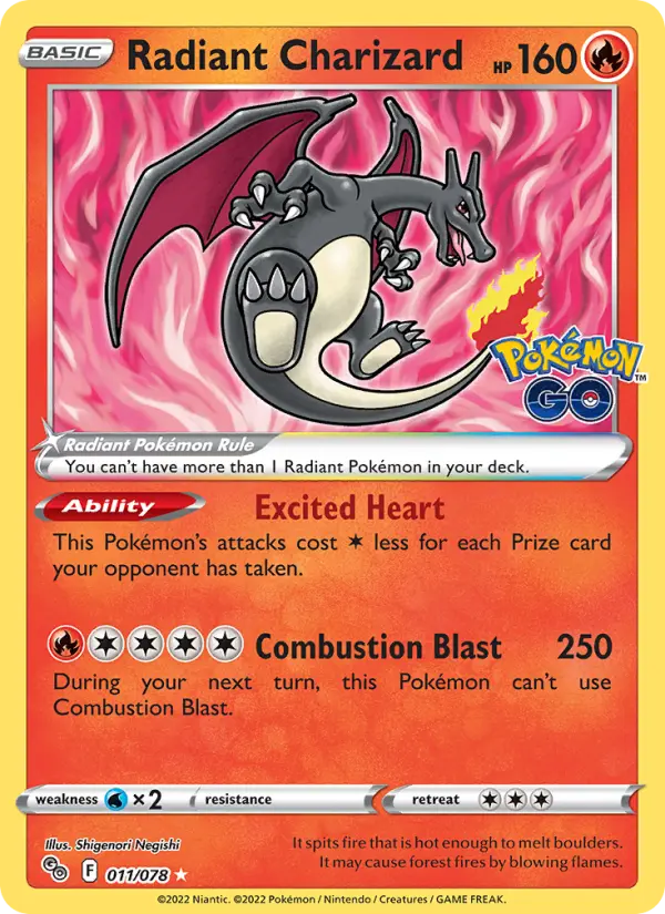 Radiant Charizard 11 — Pokémon GO 11, Holofoil finish