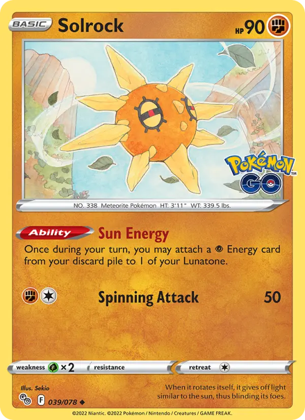 Solrock 39 card from Pokémon GO