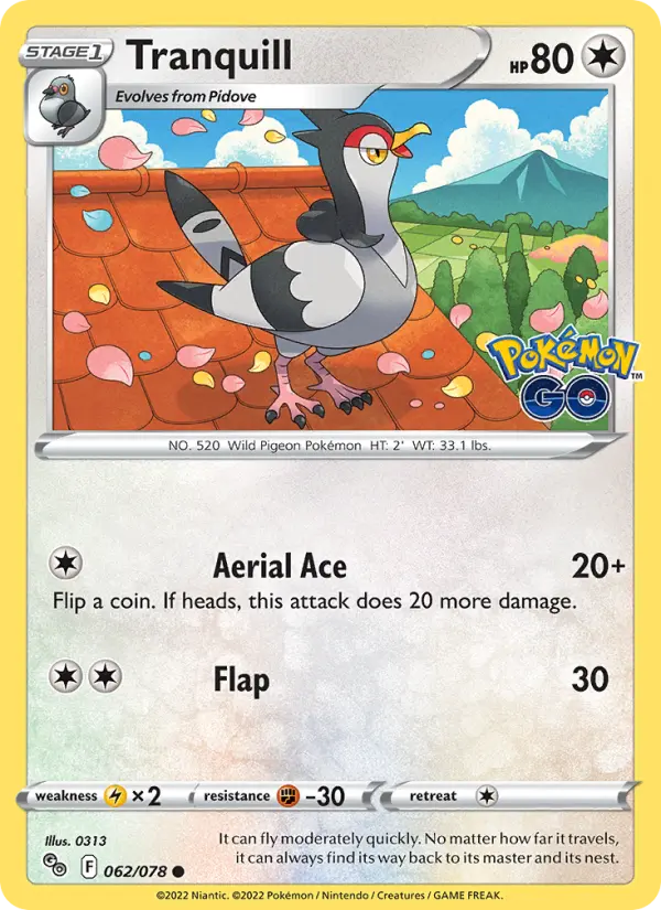 Tranquill 62 — Pokémon GO 62, Normal finish