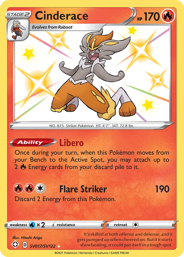 Cinderace SV017 card from Shining Fates Shiny Vault