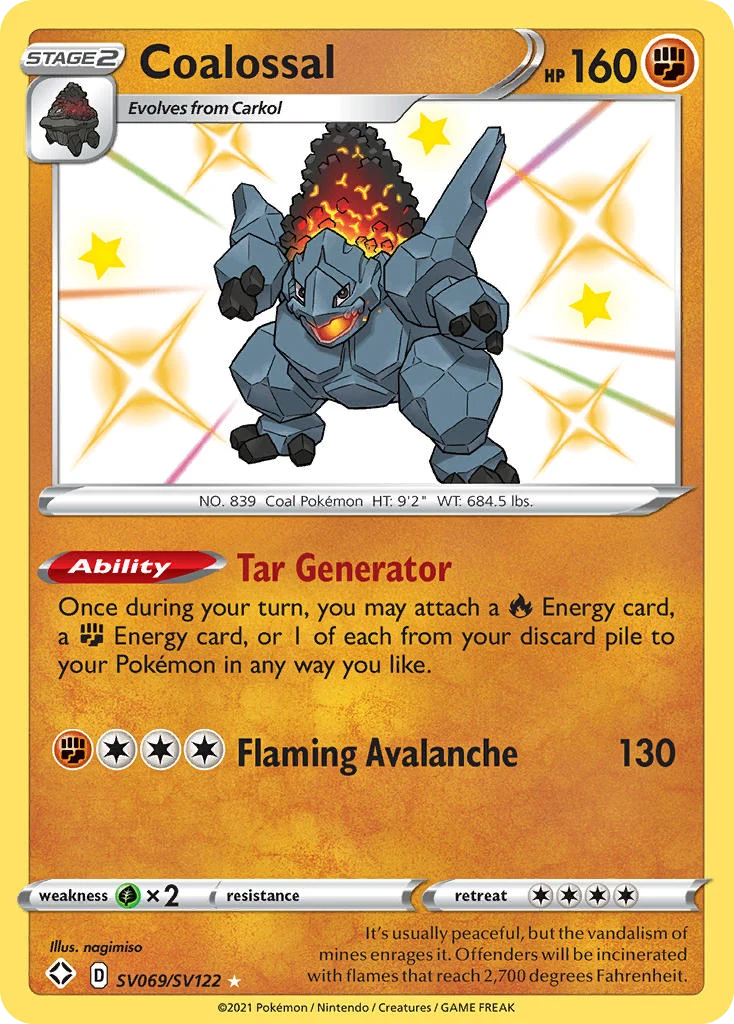 Coalossal SV069 card from Shining Fates Shiny Vault