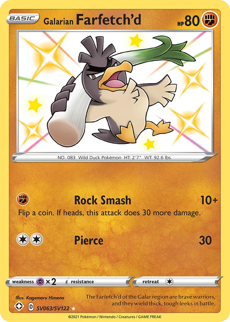 Galarian Farfetch'd SV063 — Shining Fates Shiny Vault SV063, Holofoil finish
