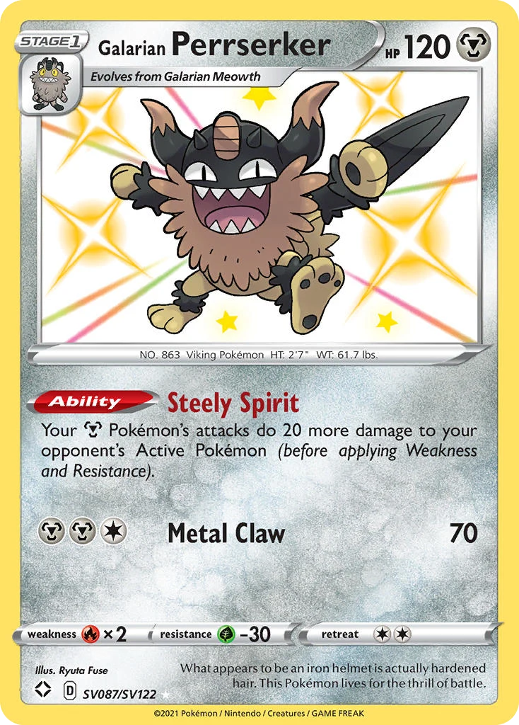 Galarian Perrserker SV087 — Shining Fates Shiny Vault SV087, Holofoil finish