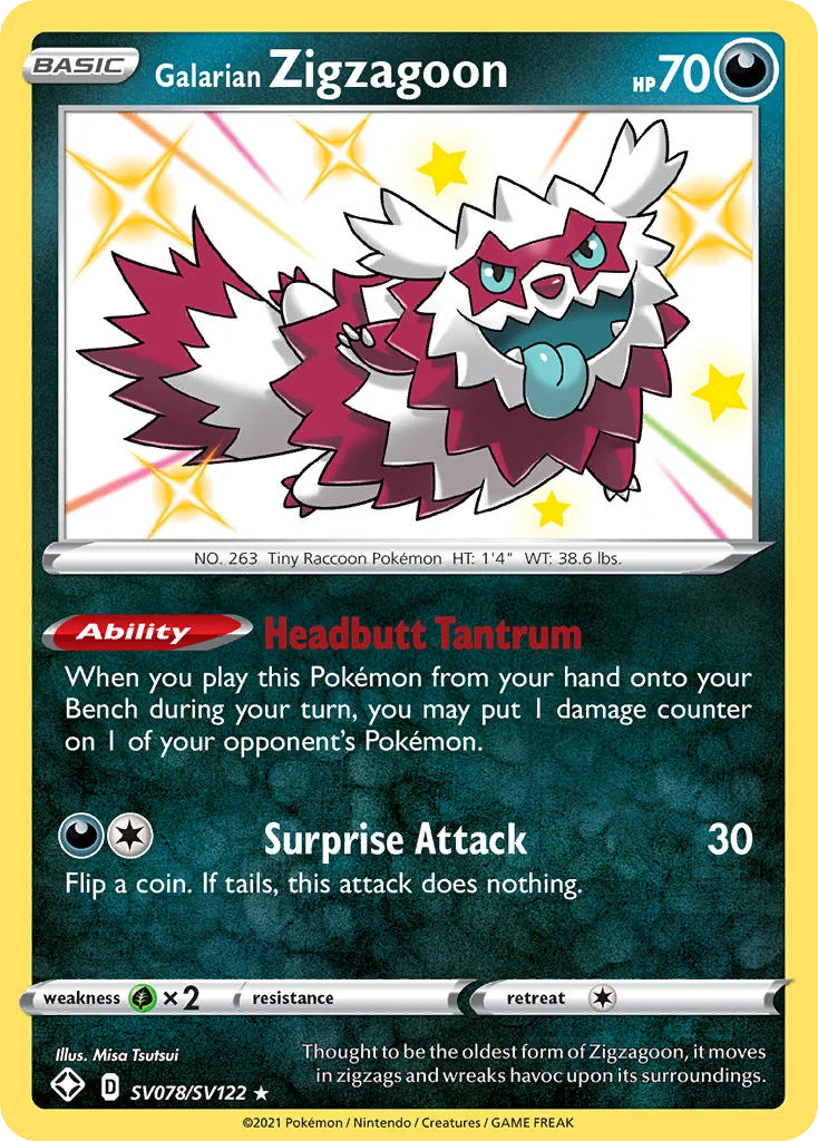 Galarian Zigzagoon SV078 — Shining Fates Shiny Vault SV078, Holofoil finish