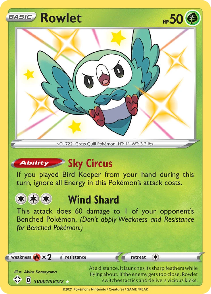 Rowlet SV001 — Shining Fates Shiny Vault SV001, Holofoil finish